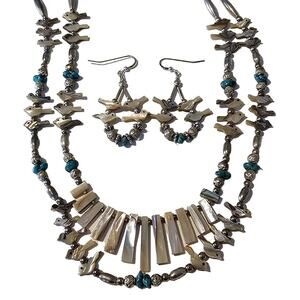 Vintage Native American Carved Fetish Multistrand Necklace and Earring Set